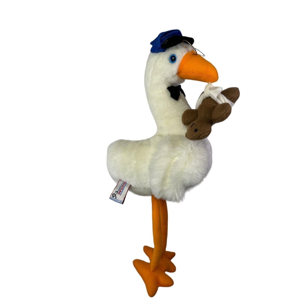 Vintage Heartline 1988 Graphics INTL Inc STORK Pluch Baby Shower Bird With Bear